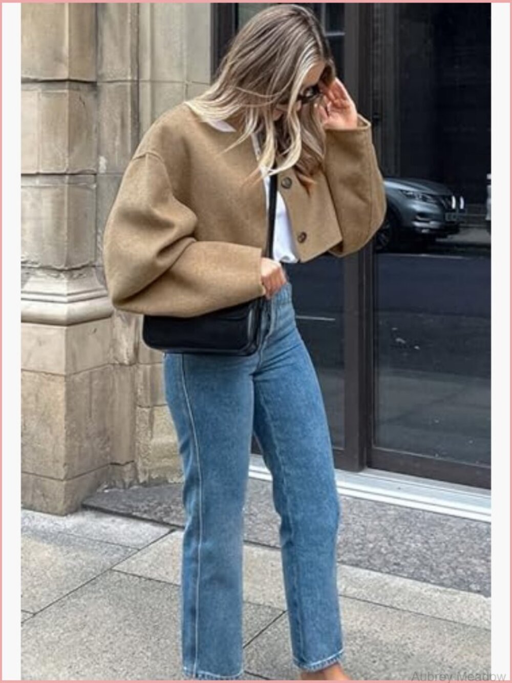 Cropped Wool Blend Pea Coat Short Jacket Long Sleeve Button Down - Picture 4 of 7